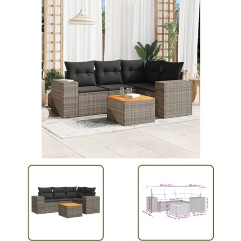 The Living Store Salon de jardin 5 pcs avec coussins gris résine tressée - Ensemble Salon De Jardin - Meuble Extérieur - Jardin Design - Mobilier De Jardin - Chaise Lounge