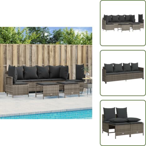 The Living Store Salon de jardin 5 pcs avec coussins gris résine tressée - Ensemble Salon De Jardin - Salon De Jardin Extérieur - Mobilier De Jardin - Canapé Jardin - Chaise Lounge