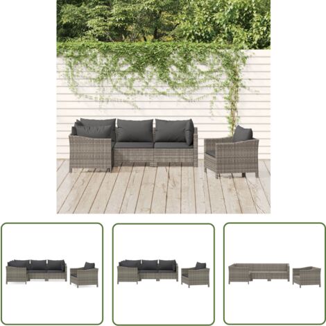 The Living Store Salon de jardin 5 pcs avec coussins Gris Résine tressée - Salon De Jardin - Mobilier De Jardin - Meubles De Jardin - Set De Salon De Jardin - Ensemble Extérieur