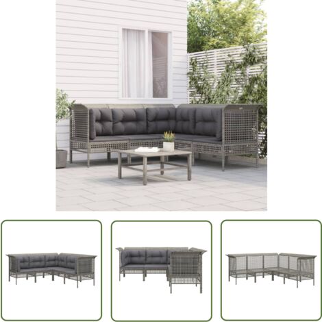 The Living Store Salon de jardin 5 pcs avec coussins Gris Résine tressée - Salon De Jardin - Mobilier De Jardin - Set De Salon De Jardin - Meubles De Jardin - Chaise Lounge