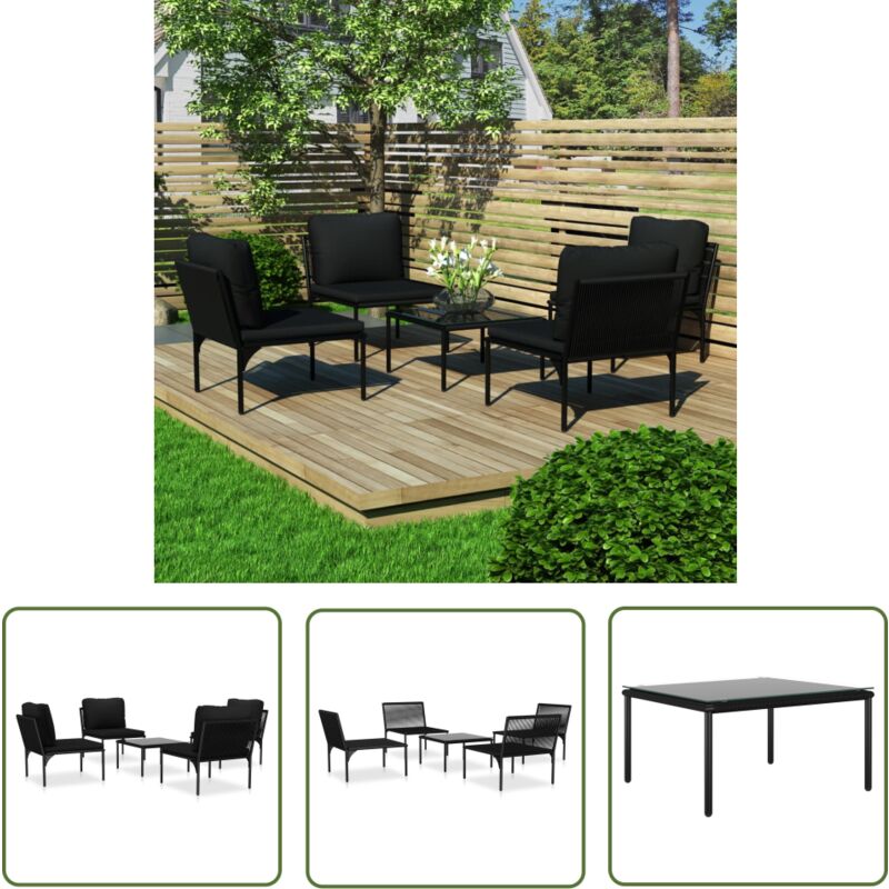 Salon de jardin 5 pcs avec coussins Noir pvc - Meubles De Jardin - Salon De Jardin - Set De Salon De Jardin - Mobilier Extérieur - Table Basse - The