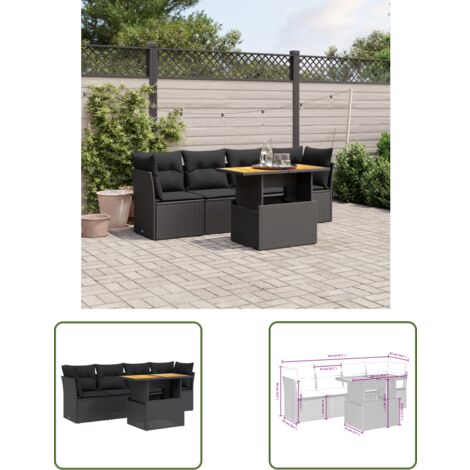 The Living Store Salon de jardin 5 pcs avec coussins noir résine tressée - Ensemble Salon De Jardin - Meuble De Jardin - Salon Extérieur - Résine Tressée - Rotin Synthétique