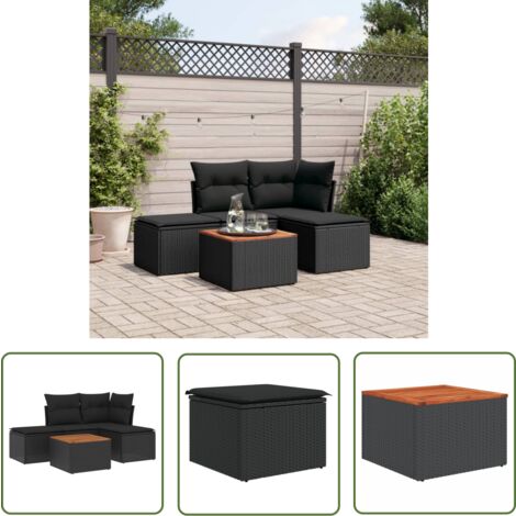 The Living Store Salon de jardin 5 pcs avec coussins noir résine tressée - Ensemble Salon De Jardin - Mobilier De Jardin - Canapé Extérieur - Set De Jardin - Chaise Lounge