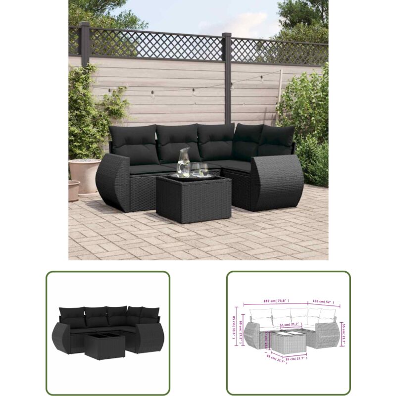 Salon de jardin 5 pcs avec coussins noir résine tressée - Ensemble Salon De Jardin - Mobilier De Jardin - Canapé Jardin - Set Salon Exterieur