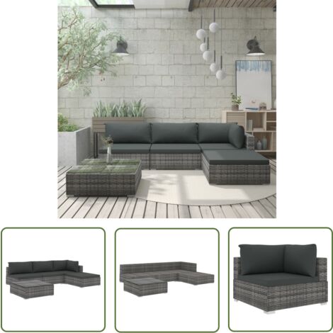 The Living Store Salon de jardin 5 pcs avec coussins résine tressée gris - Salon De Jardin - Mobilier De Jardin - Canapé Extérieur - Set Salon De Jardin - Résine Tressée