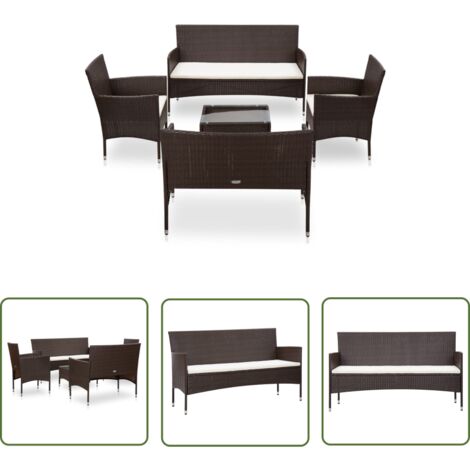 The Living Store Salon de jardin 5 pcs avec coussins Résine tressée Marron - Salon De Jardin - Mobilier De Jardin - Ensemble Salon De Jardin - Meubles De Jardin - Rotin