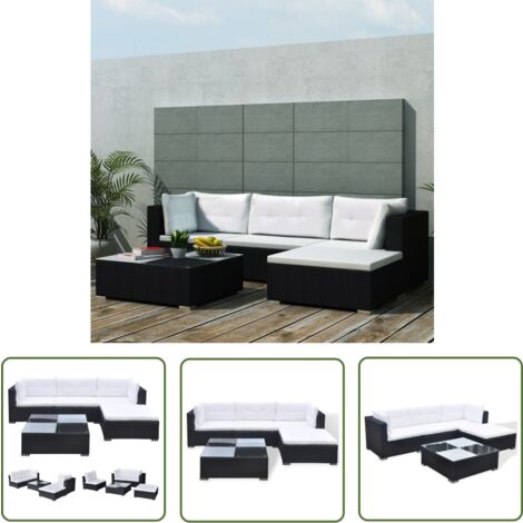 The Living Store Salon de jardin 5 pcs avec coussins résine tressée noir - Salon De Jardin - Meubles De Jardin - Salon Extérieur - Set De Salon - Canapé Rotin