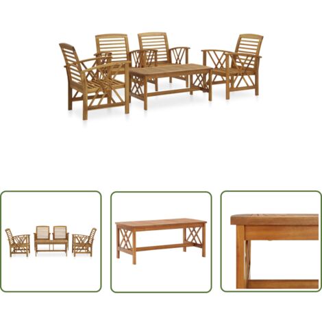 The Living Store Salon de jardin 5 pcs Bois d'acacia massif - Salon De Jardin - Mobilier De Jardin - Ensemble De Salon - Chaises De Jardin - Acacia Massif