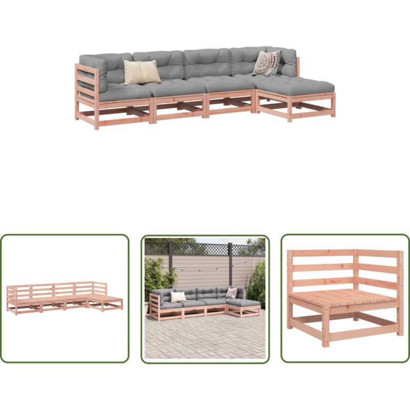 The Living Store Salon de jardin 5 pcs bois massif sapin de douglas - Ensemble Salon De Jardin - Mobilier Extérieur - Canapé D'angle - Chaise Longue