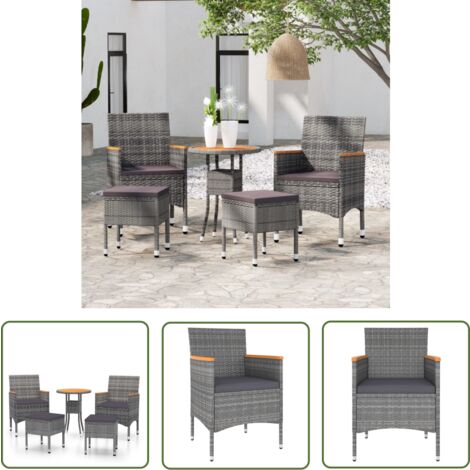 The Living Store Salon de jardin 5 pcs Résine tressée Gris - Ensemble Salon De Jardin - Mobilier De Jardin - Salon Extérieur - Table Basse - Chaises Pliantes