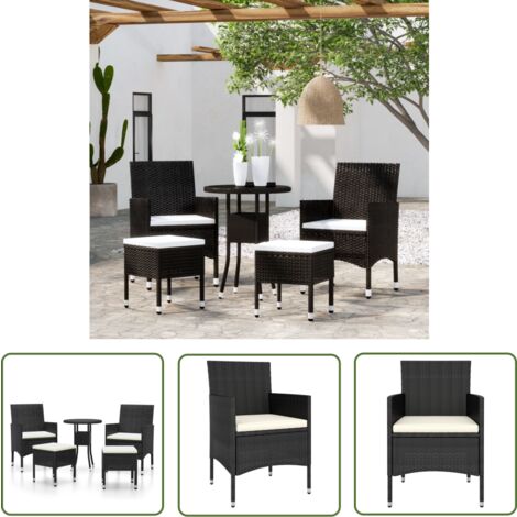 The Living Store Salon de jardin 5 pcs Résine tressée Noir - Ensemble Salon De Jardin - Mobilier De Jardin - Table Basse - Chaises Pliantes - Set De Jardin