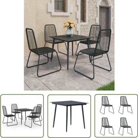 The Living Store -  Salon de jardin 5 pcs Rotin PVC Noir