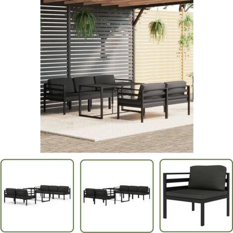 The Living Store Salon de jardin 6 pcs avec coussins Aluminium Anthracite - Salon De Jardin - Meubles De Jardin - Set De Salon De Jardin - Mobilier Extérieur - Aluminium