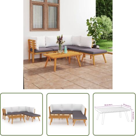 The Living Store Salon de jardin 6 pcs avec coussins Bois d'acacia solide - Salon De Jardin - Meuble De Jardin - Ensemble De Salon - Mobilier De Jardin - Acacia