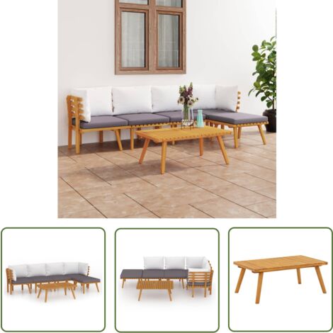 The Living Store Salon de jardin 6 pcs avec coussins Bois d'acacia solide - Salon De Jardin - Meuble De Jardin - Ensemble De Salon - Mobilier De Jardin - Acacia