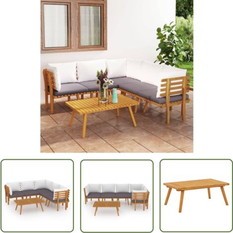 The Living Store Salon de jardin 6 pcs avec coussins Bois d'acacia solide - Salon De Jardin - Meuble De Jardin - Ensemble De Salon - Mobilier De Jardin - Acacia