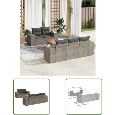 The Living Store Salon de jardin 6 pcs avec coussins gris résine tressée - Ensemble Salon De Jardin - Meuble Extérieur - Résine Tressée - Rotin Synthétique - Fauteuil De Jardin