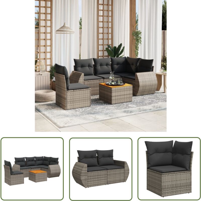The Living Store - Salon de jardin 6 pcs avec coussins gris résine tressée - Ensemble Salon De Jardin - Meubles De Jardin - Salon Extérieur - Set De