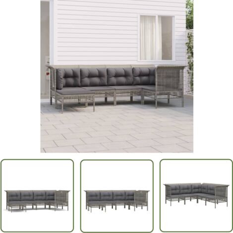The Living Store Salon de jardin 6 pcs avec coussins Gris Résine tressée - Salon De Jardin - Mobilier De Jardin - Set De Salon - Meubles De Jardin - Ensemble Extérieur