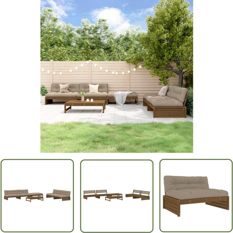 Salon de jardin 6 pcs avec coussins marron miel bois massif - Salon De Jardin - Mobilier De Jardin - Ensemble Salon - Meubles De Jardin - Bois Massif