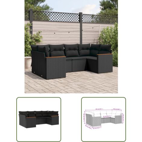 The Living Store Salon de jardin 6 pcs avec coussins noir résine tressée - Ensemble Salon De Jardin - Meuble Extérieur - Jardin Design - Canapé Rotin - Fauteuil Rotin