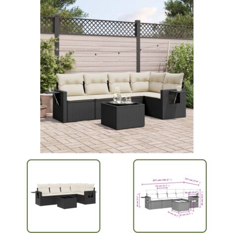 The Living Store Salon de jardin 6 pcs avec coussins noir résine tressée - Ensemble Salon De Jardin - Meuble Extérieur - Résine Tressée - Rotin Synthétique - Mobilier De Jardin