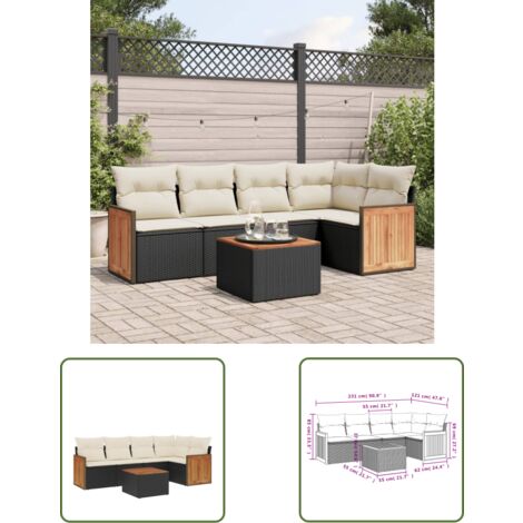 The Living Store Salon de jardin 6 pcs avec coussins noir résine tressée - Ensemble Salon De Jardin - Meuble Extérieur - Résine Tressée - Rotin Synthétique - Mobilier De Jardin