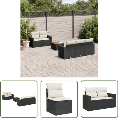 The Living Store Salon de jardin 6 pcs avec coussins noir résine tressée - Ensemble Salon De Jardin - Mobilier De Jardin - Salon Extérieur - Set De Jardin - Chaise Lounge