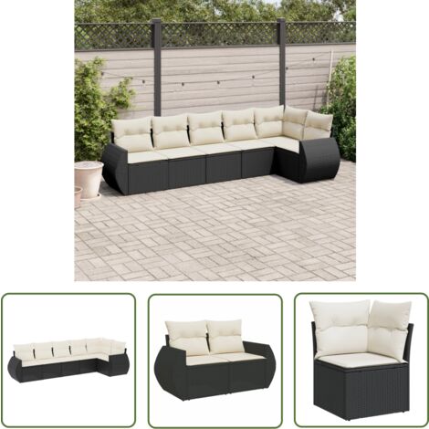 The Living Store Salon de jardin 6 pcs avec coussins noir résine tressée - Ensemble Salon De Jardin - Mobilier Extérieur - Canapé Jardin - Chaise Lounge - Set Salon De Jardin