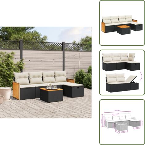 The Living Store Salon de jardin 6 pcs avec coussins noir résine tressée - Ensemble Salon De Jardin - Mobilier Extérieur - Meubles De Jardin - Chaise Lounge - Set Salon