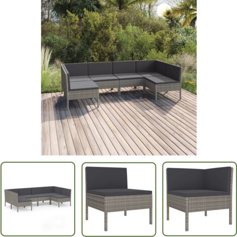 The Living Store Salon de jardin 6 pcs avec coussins résine tressée gris - Salon De Jardin - Mobilier De Jardin - Set De Salon De Jardin - Résine Tressée - Acier Enduit De Poudre