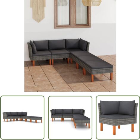 The Living Store Salon de jardin 6 pcs avec coussins Résine tressée Gris - Salon De Jardin - Mobilier De Jardin - Set De Salon - Ensemble De Canapé - Canapé D'extérieur