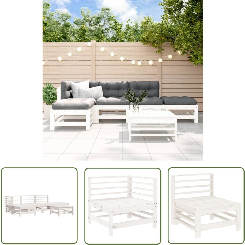 Salon de jardin 6 pcs Blanc Bois de pin massif - Salon De Jardin - Mobilier De Jardin - Ensemble Salon De Jardin - Meubles De Jardin - Bois De Pin