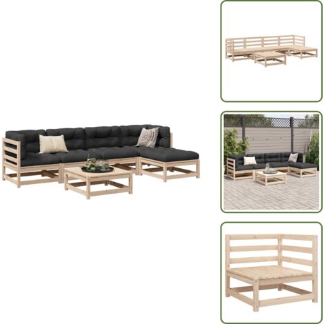 The Living Store Salon de jardin 6 pcs bois de pin massif - Canapé d'angle