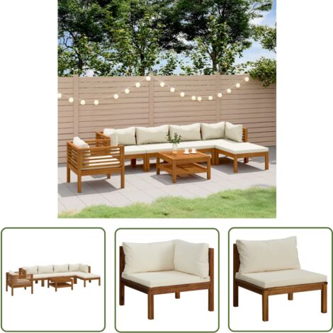 The Living Store Salon de jardin 7 pcs avec coussin crème Bois d'acacia solide - Mobilier De Jardin - Salon De Jardin - Set De Salon - Meubles De Jardin - Acacia Massif