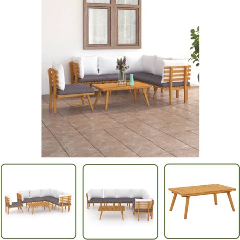 The Living Store Salon de jardin 7 pcs avec coussins Bois d'acacia solide - Salon De Jardin - Meuble De Jardin - Ensemble De Salon - Mobilier De Jardin - Acacia