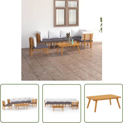 The Living Store Salon de jardin 7 pcs avec coussins Bois d'acacia solide - Salon De Jardin - Meuble De Jardin - Ensemble De Salon - Mobilier De Jardin - Acacia