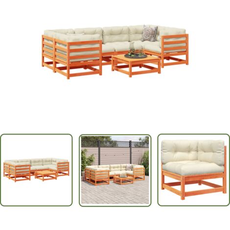 The Living Store Salon de jardin 7 pcs avec coussins cire marron bois pin massif - Ensemble Salon De Jardin - Canapé Extérieur - Meuble De Jardin - Mobilier De Jardin - Salon De Patio