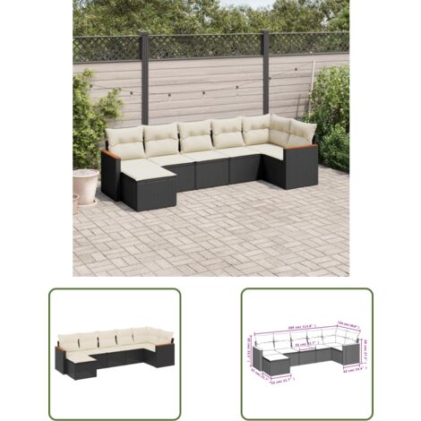 The Living Store Salon de jardin 7 pcs avec coussins noir résine tressée - Ensemble Salon De Jardin - Canapé Extérieur - Meuble De Jardin - Rotin Synthétique - Résine Tressée