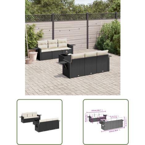 The Living Store Salon de jardin 7 pcs avec coussins noir résine tressée - Ensemble Salon De Jardin - Meuble Extérieur - Jardin Design - Mobilier De Jardin - Chaise Lounge