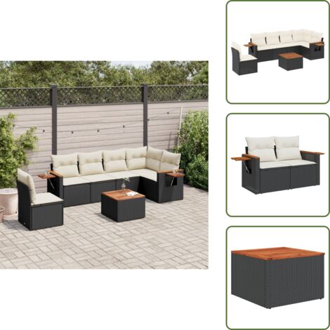 The Living Store Salon de jardin 7 pcs avec coussins noir résine tressée - Ensemble Salon De Jardin - Meuble Extérieur - Jardin Design - Mobilier De Jardin - Chaise Lounge