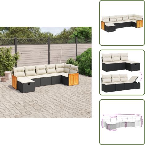 The Living Store Salon de jardin 7 pcs avec coussins noir résine tressée - Ensemble Salon De Jardin - Mobilier Extérieur - Canapé Jardin - Chaise Lounge - Set Salon De Jardin