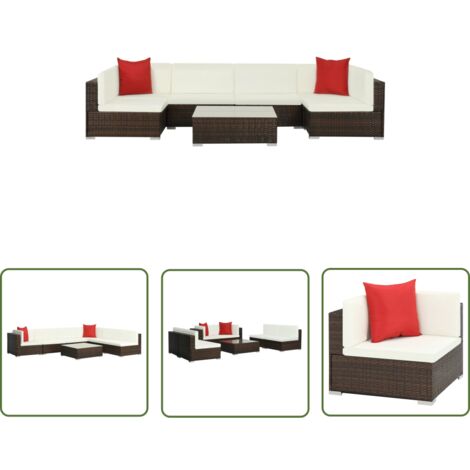 The Living Store Salon de jardin 7 pcs avec coussins Résine tressée Marron - Salon De Jardin - Mobilier De Jardin - Ensemble De Canapés - Meubles De Jardin - Canapé D'angle
