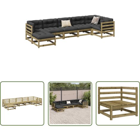The Living Store Salon de jardin 7 pcs bois de pin imprégné - Ensemble Salon De Jardin - Mobilier Extérieur - Canapé D'angle - Chaise Longue - Meubles De Jardin