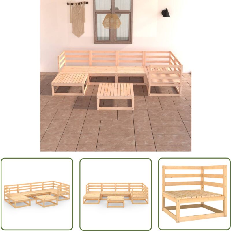 The Living Store Salon de jardin 7 pcs bois de pin massif - Salon De Jardin - Mobilier De Jardin - Meubles De Jardin - Set Salon De Jardin - Bois De