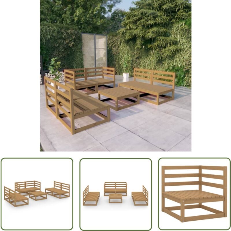 Salon de jardin 7 pcs marron miel bois de pin massif - Salon De Jardin - Mobilier De Jardin - Set De Salon De Jardin - Meubles En Bois - Bois De Pin