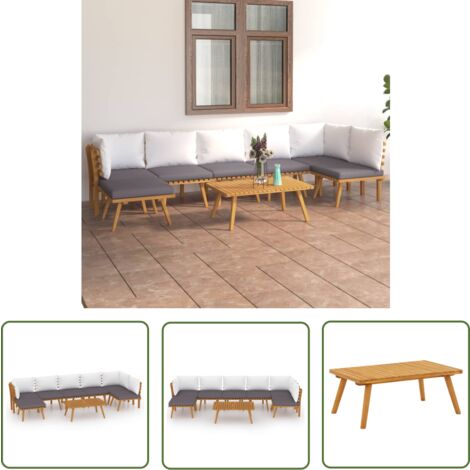 The Living Store Salon de jardin 8 pcs avec coussins Bois d'acacia solide - Salon De Jardin - Meuble De Jardin - Ensemble De Salon - Mobilier De Jardin - Acacia