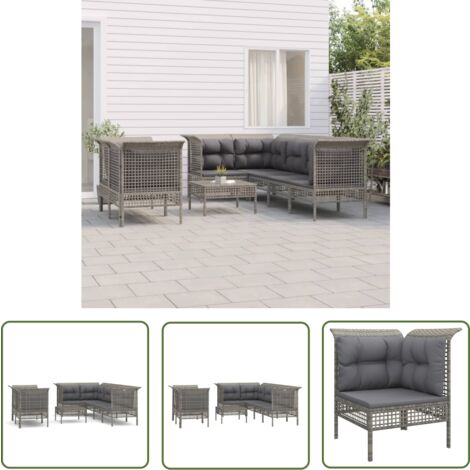 The Living Store Salon de jardin 8 pcs avec coussins Gris Résine tressée - Salon De Jardin - Mobilier De Jardin - Set De Salon De Jardin - Meubles De Jardin - Chaise Lounge