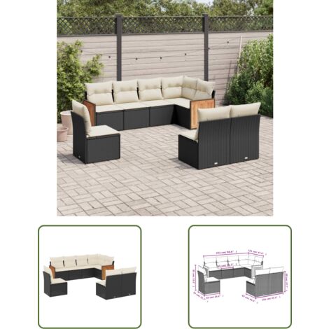 The Living Store Salon de jardin 8 pcs avec coussins noir résine tressée - Ensemble Salon De Jardin - Meuble Extérieur - Résine Tressée - Rotin Synthétique - Mobilier De Jardin