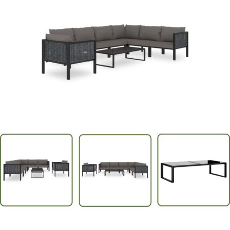 The Living Store Salon de jardin 8 pcs avec coussins Résine tressée Anthracite - Salon De Jardin - Mobilier De Jardin - Ensemble Extérieur - Canapé D'extérieur - Résine Tressée